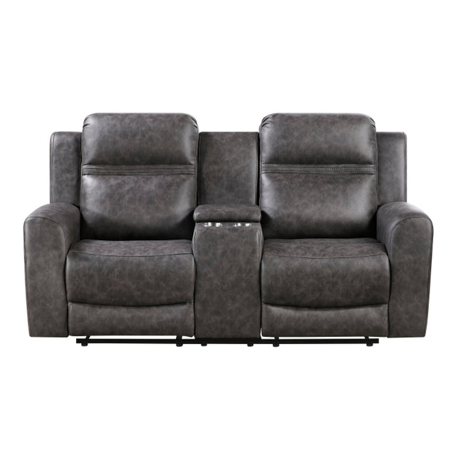 Hearth Gray Double Reclining Loveseat With Center Console - Ornate Home