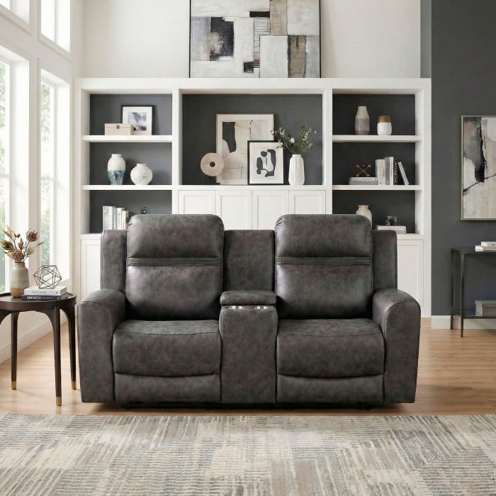 Hearth Gray Double Reclining Loveseat With Center Console - Ornate Home