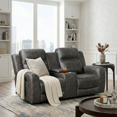 Hearth Gray Double Reclining Loveseat With Center Console - Ornate Home