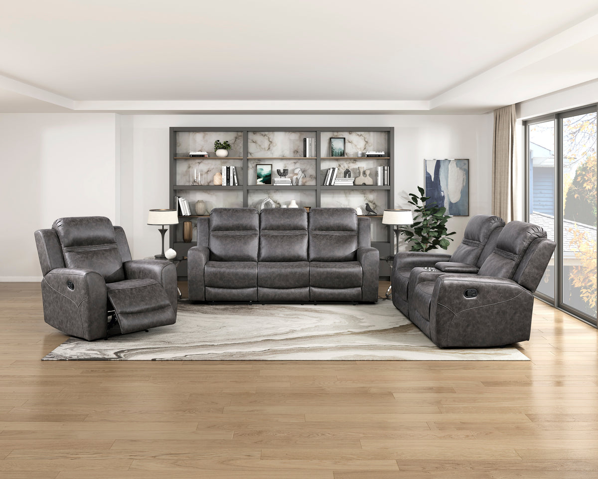 Hearth Gray Double Reclining Loveseat With Center Console - Ornate Home