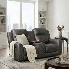 Hearth Gray Double Reclining Loveseat With Center Console - Ornate Home