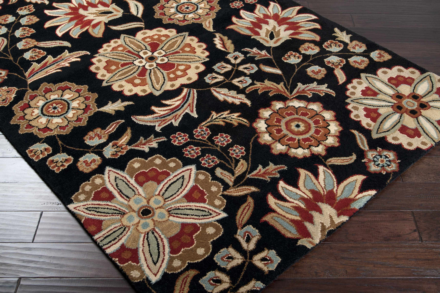 Heaters Black Floral Wool Carpet - Ornate Home