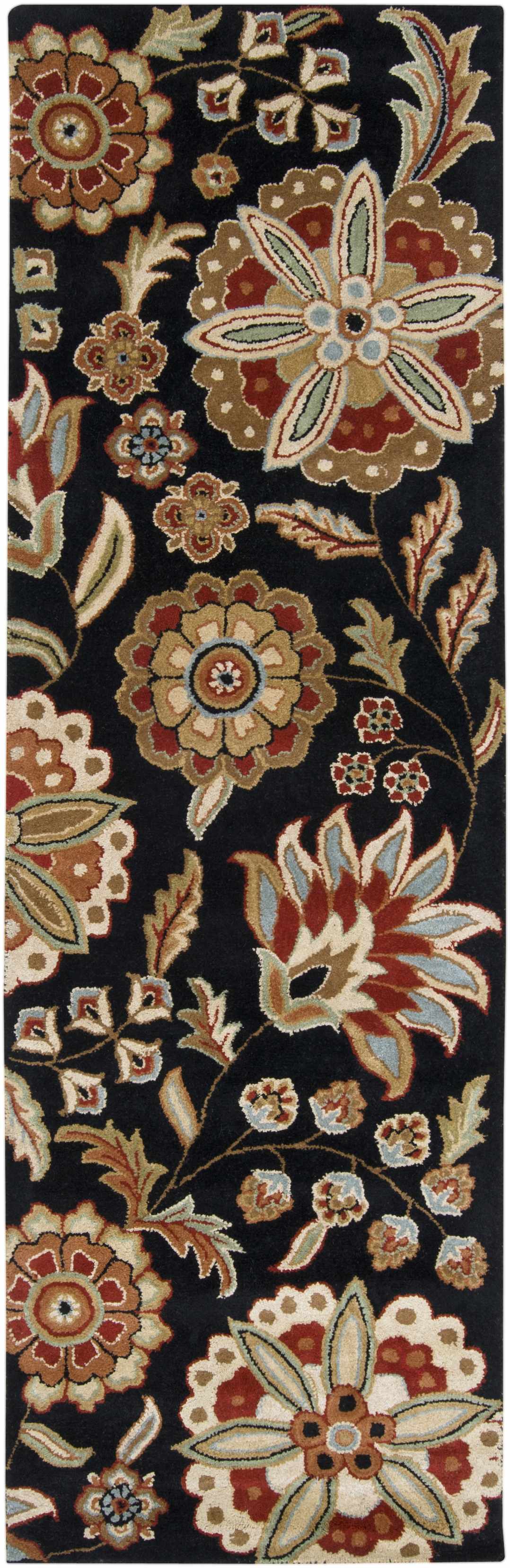 Heaters Black Floral Wool Carpet - Ornate Home