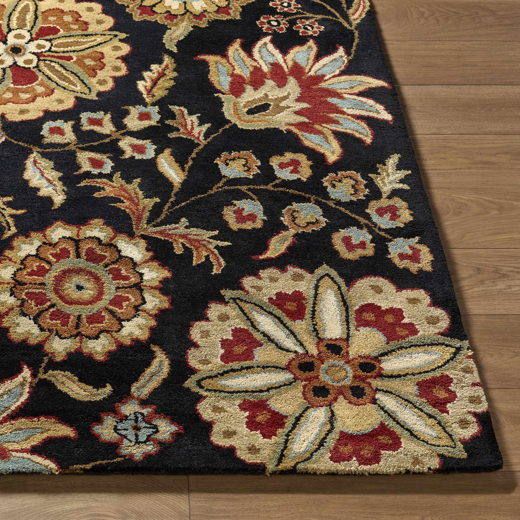 Heaters Black Floral Wool Carpet - Ornate Home