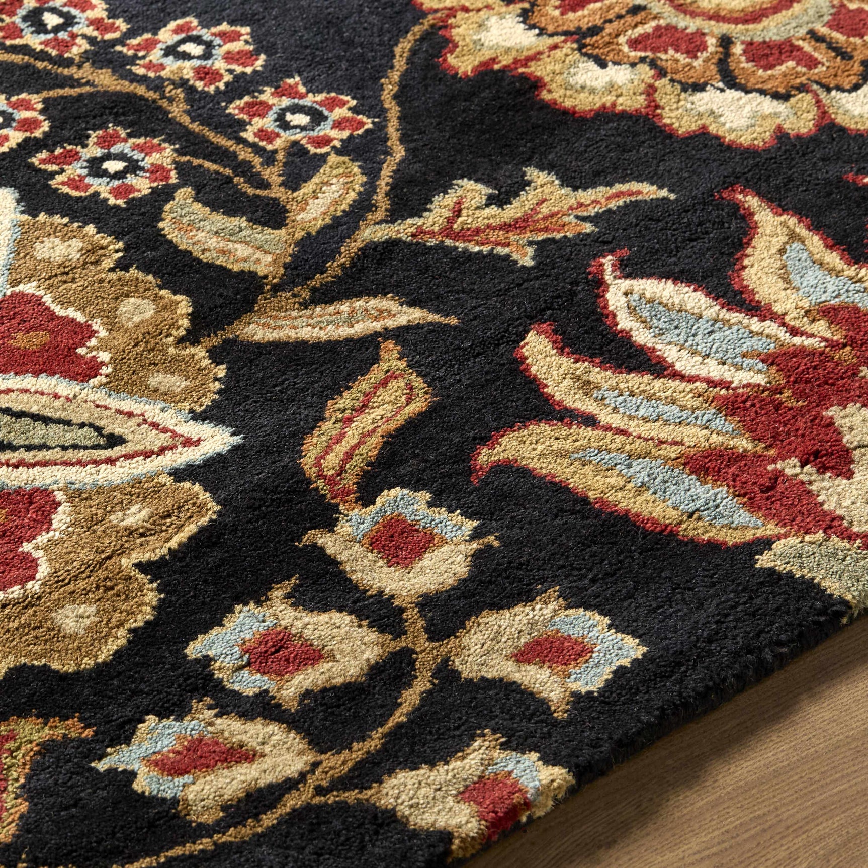 Heaters Black Floral Wool Carpet - Ornate Home