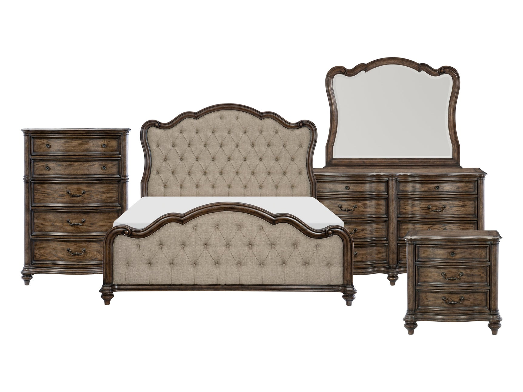 Heath Court Brown Oak/Brown 5-Piece Queen Bedroom Set - Ornate Home