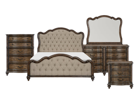 Heath Court Brown Oak/Brown 5-Piece Queen Bedroom Set - Ornate Home