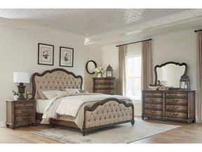 Heath Court Brown Oak/Brown 5-Piece Queen Bedroom Set - Ornate Home