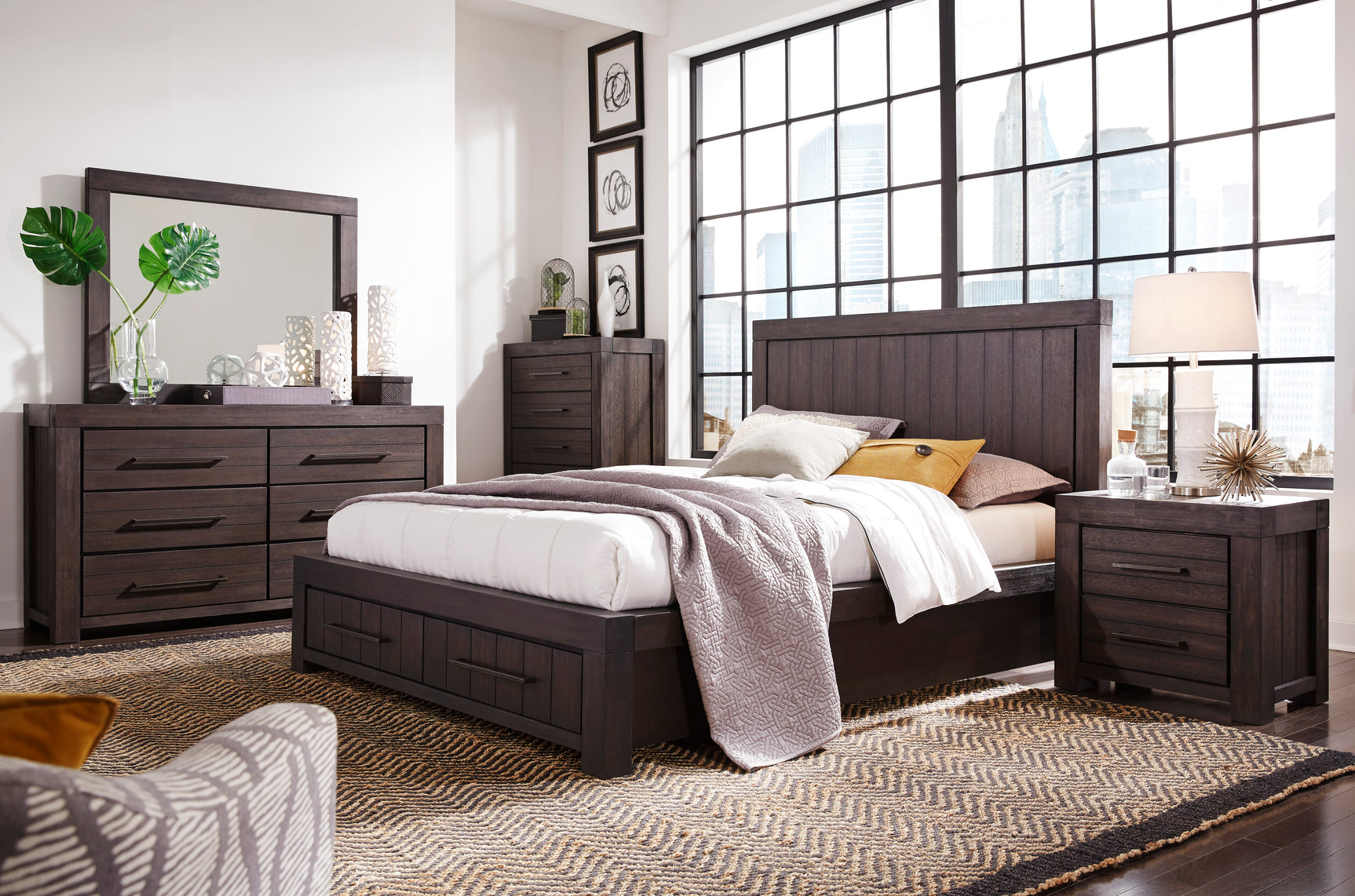 Heath Two Drawer Wood Queen Storage Bed in Basalt Grey - Ornate Home