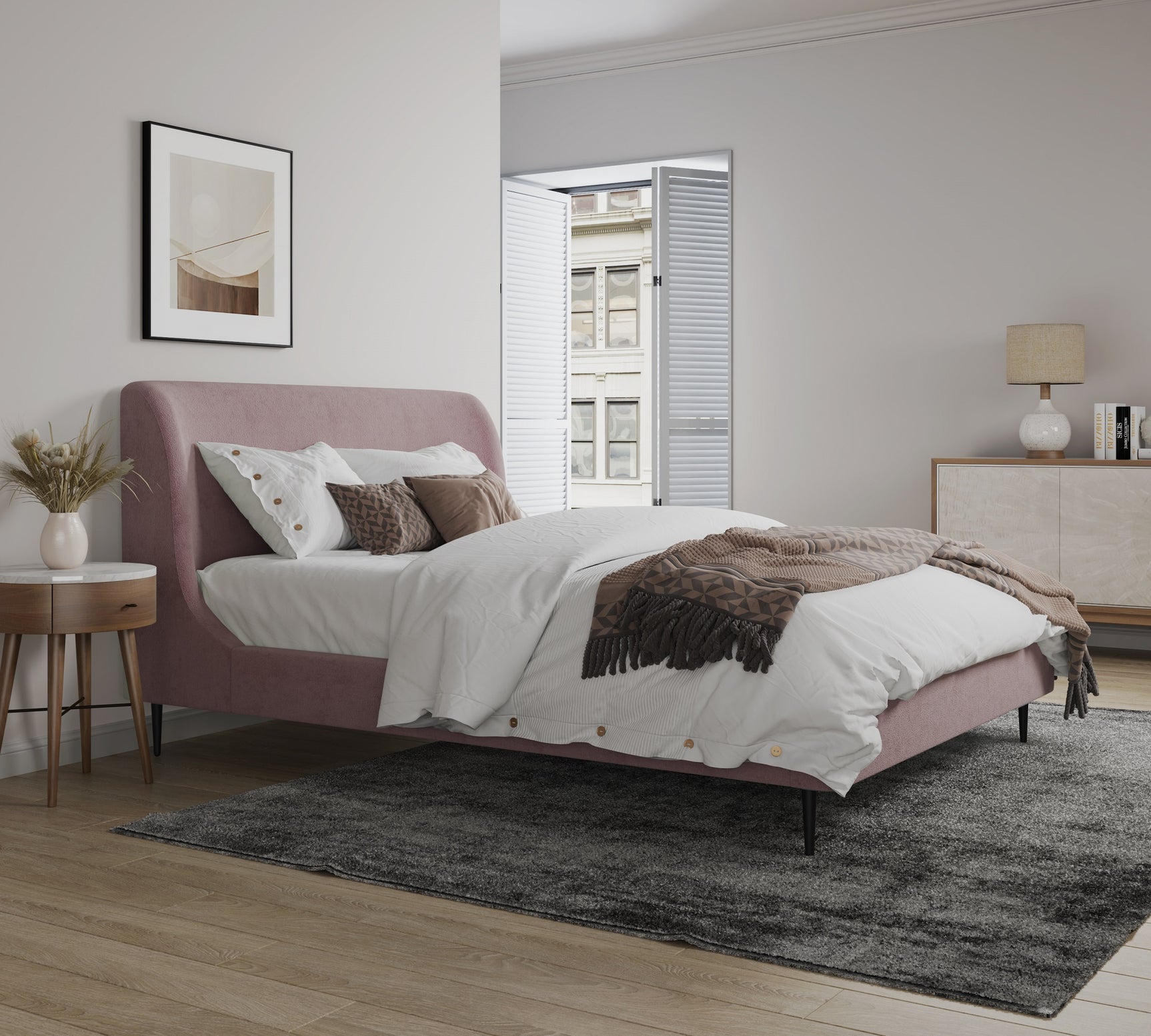 Heather Queen Bed in Blush and Black Legs - Ornate Home