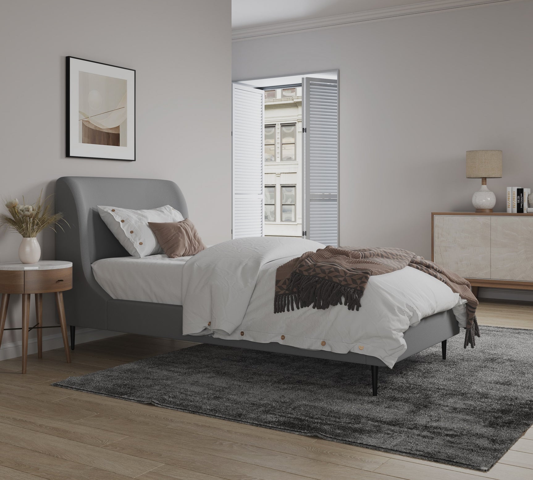 Heather Twin Bed in Grey with Black Legs - Ornate Home