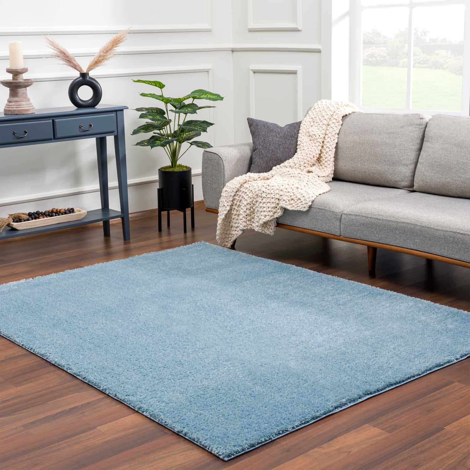 Heavenly Solid Blue Plush Rug - Clearance - Ornate Home