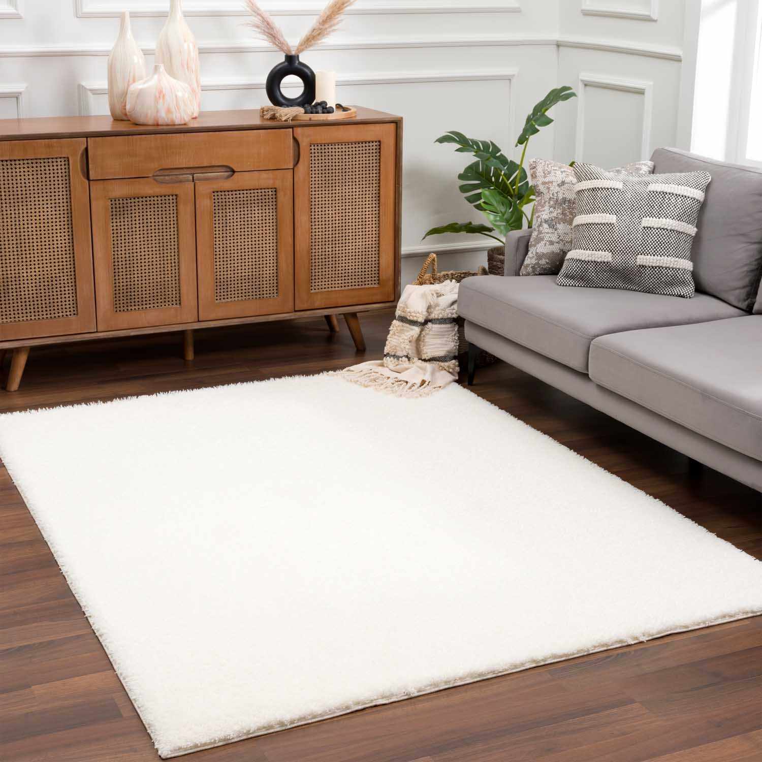 Heavenly Solid Cream Plush Rug - Ornate Home
