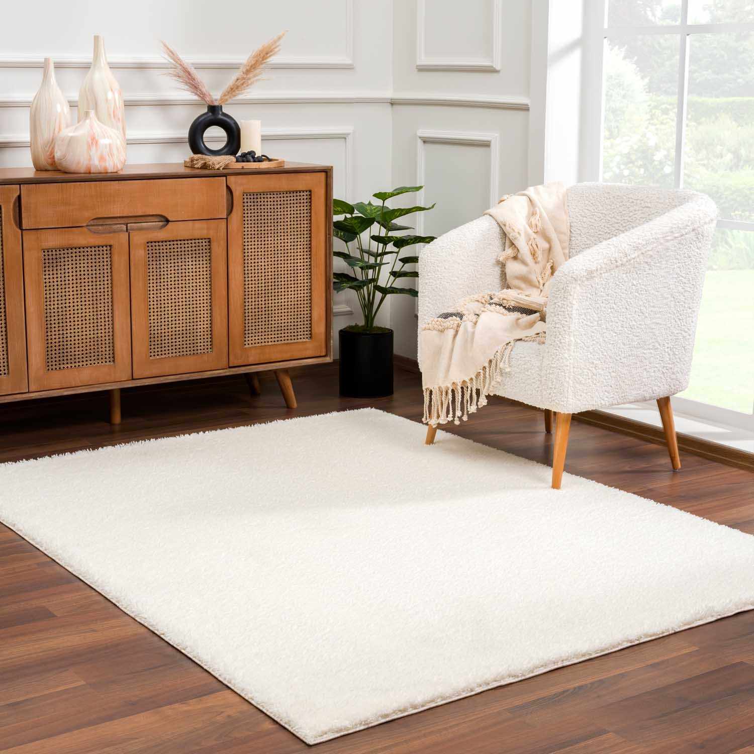 Heavenly Solid Cream Plush Rug - Ornate Home