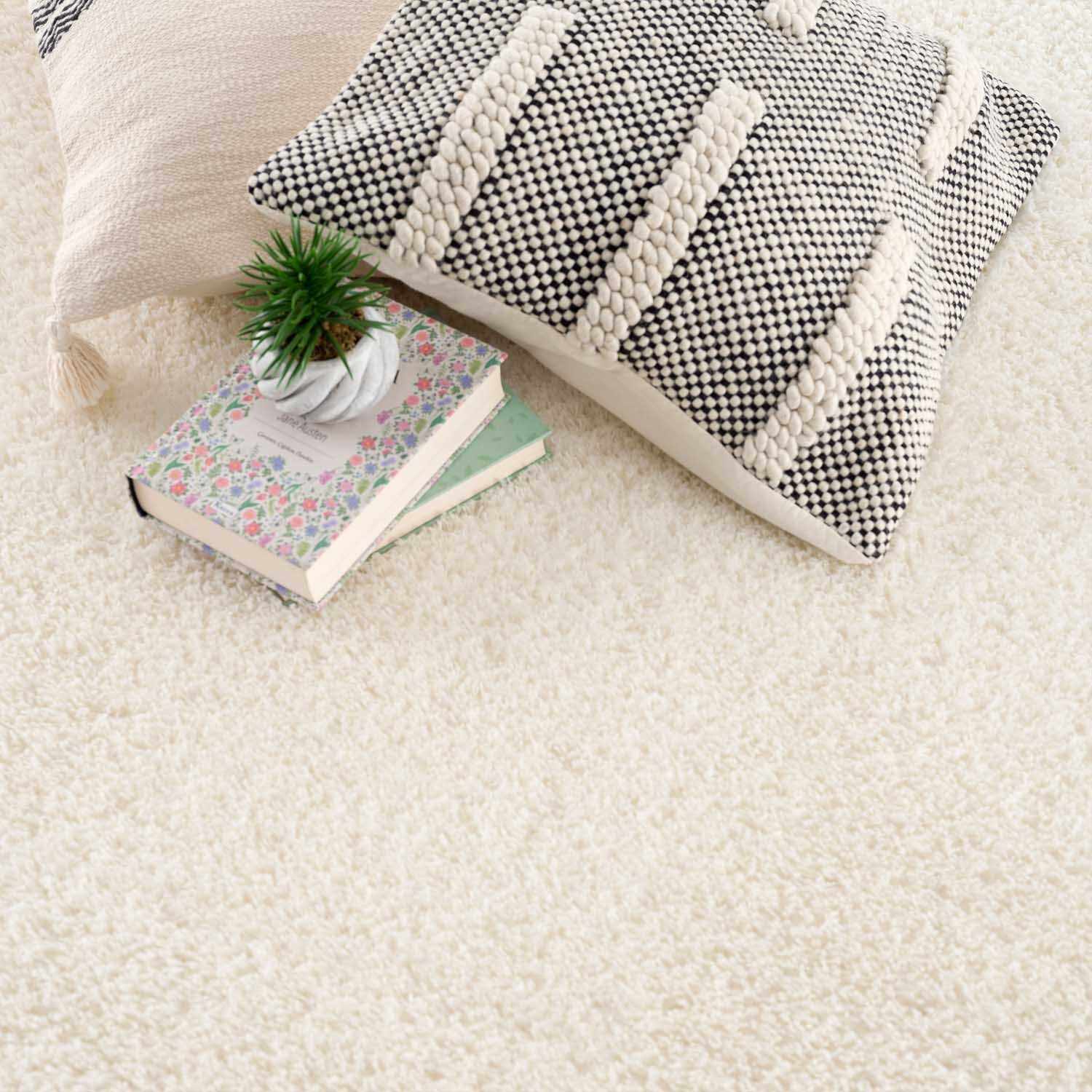 Heavenly Solid Cream Plush Rug - Ornate Home