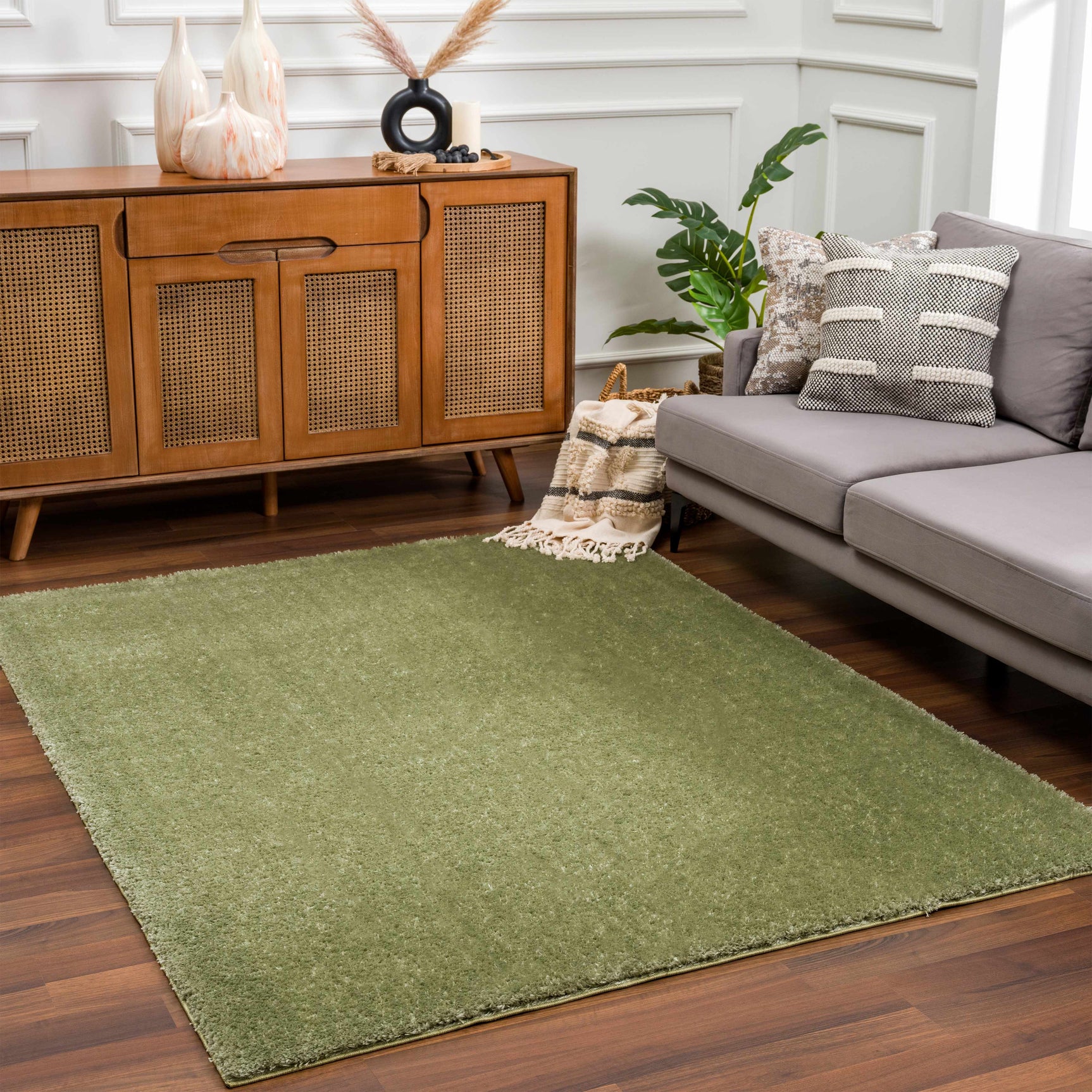 Heavenly Solid Green Plush Rug - Clearance - Ornate Home
