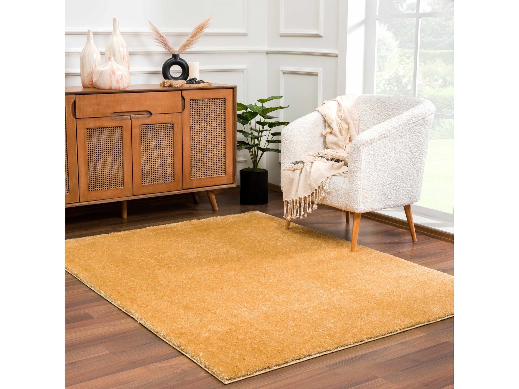 Heavenly Solid Mustard Plush Rug - Clearance - Ornate Home