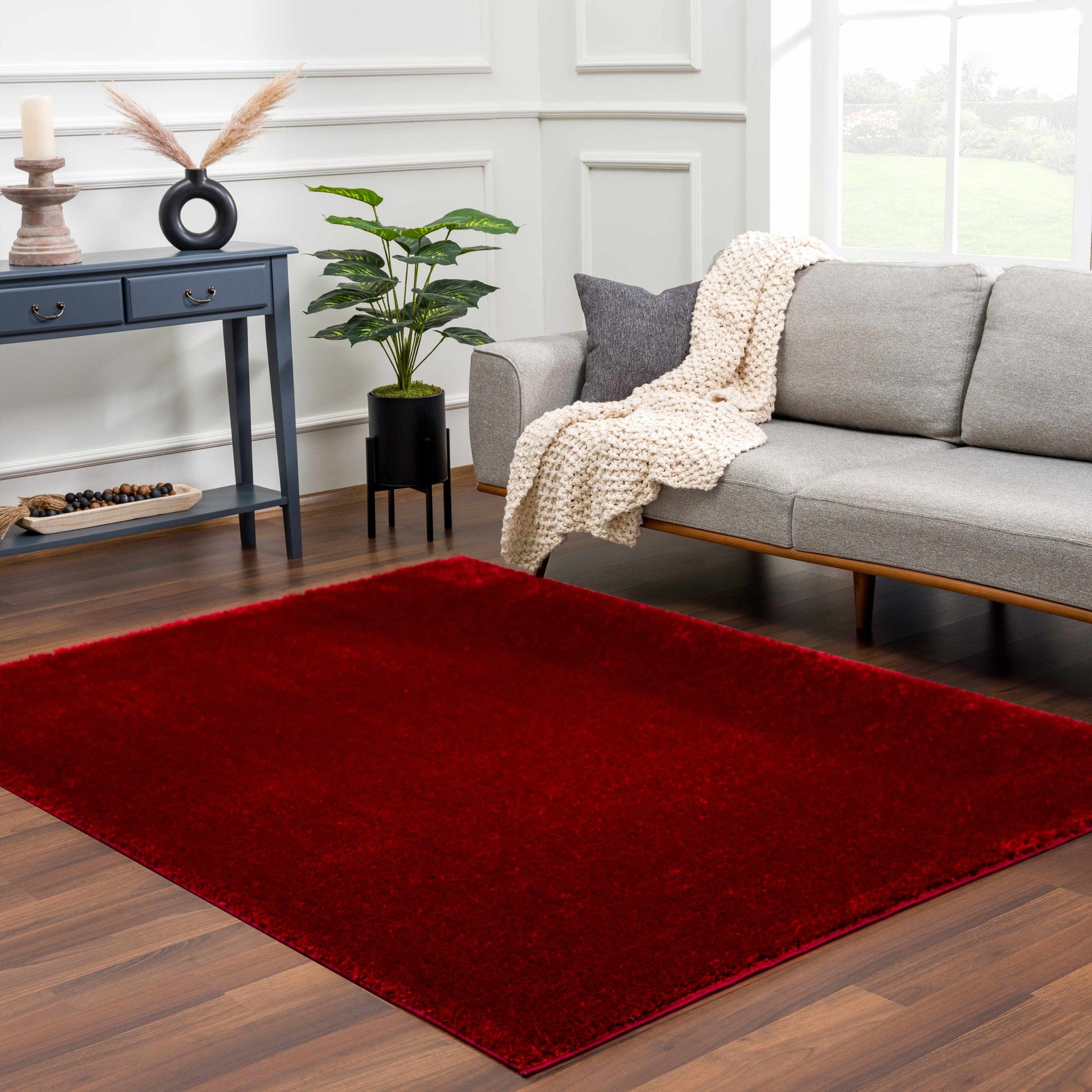 Heavenly Solid Red Plush Rug - Clearance - Ornate Home
