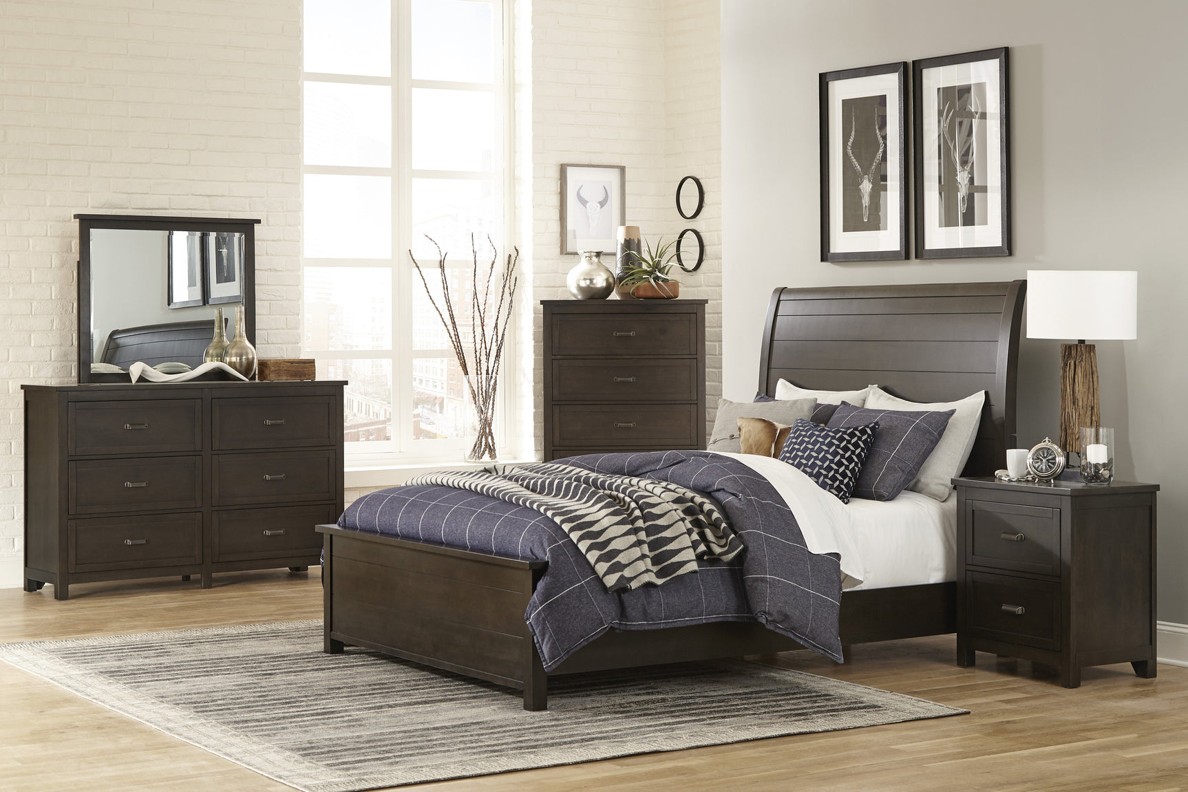 Hebron Dark Cherry Queen Sleigh Bed - Ornate Home