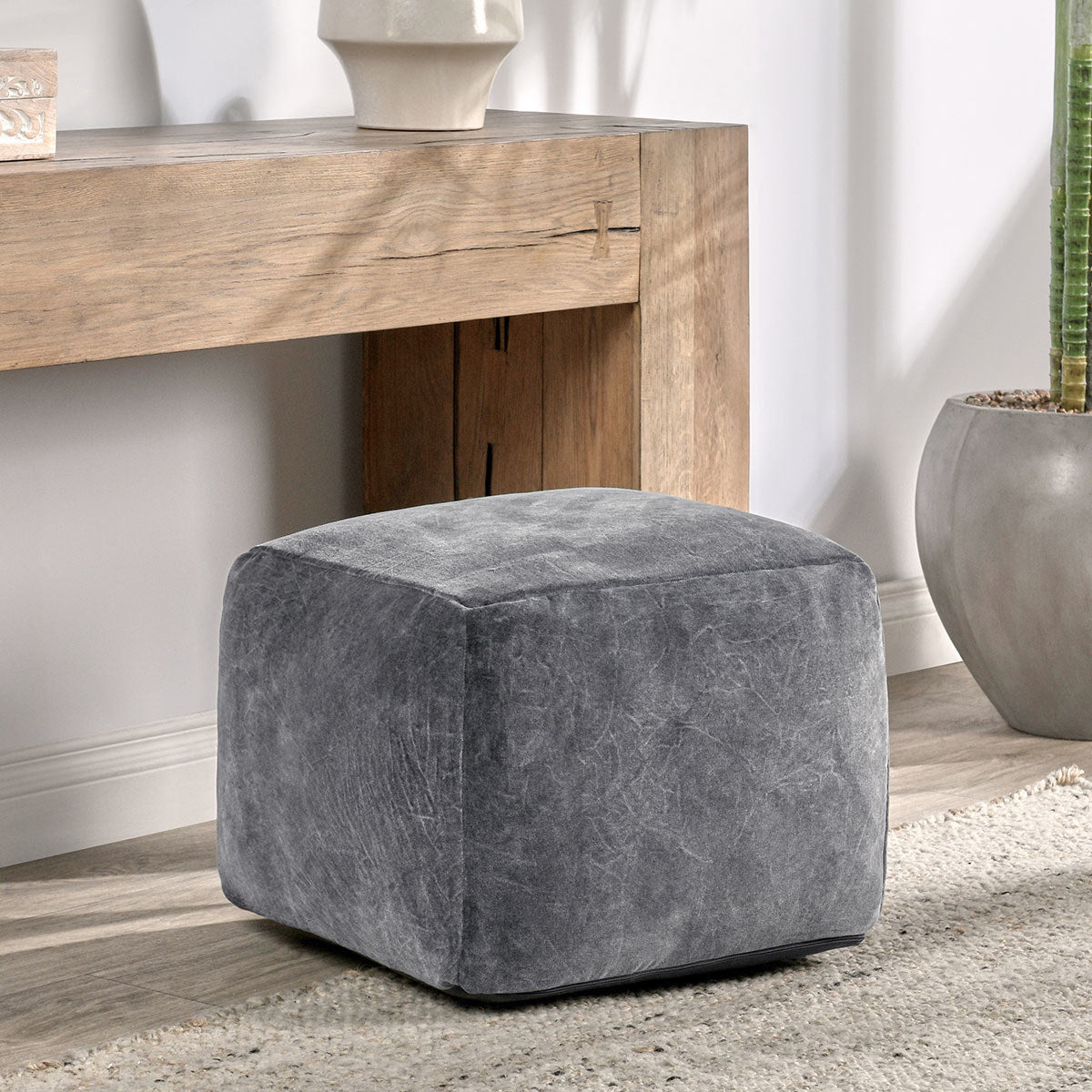 Heirloom Gray Velvet Pouf - Ornate Home