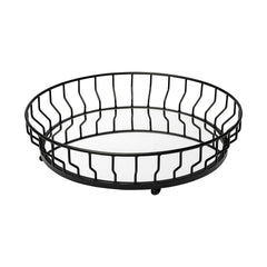 Helena Black Metal Mirrored Bottom Round Serving Tray - Ornate Home