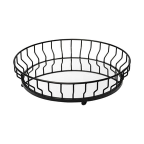 Helena Black Metal Mirrored Bottom Round Serving Tray - Ornate Home
