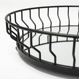 Helena Black Metal Mirrored Bottom Round Serving Tray - Ornate Home