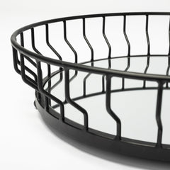 Helena Black Metal Mirrored Bottom Round Serving Tray - Ornate Home
