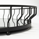 Helena Black Metal Mirrored Bottom Round Serving Tray - Ornate Home