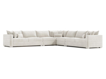 Helena White/Cream 5-Piece Fabric Sectional Metal Foot - Ornate Home