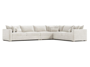 Helena White/Cream Fabric Sectional Wood Foot (L-Shape) - Ornate Home