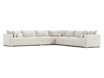 Helena White/Cream Fabric Sectional Wood Foot (RAF Corner) - Ornate Home