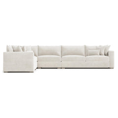 Helena White/Cream Fabric Sectional Wood Foot (RAF Corner) - Ornate Home