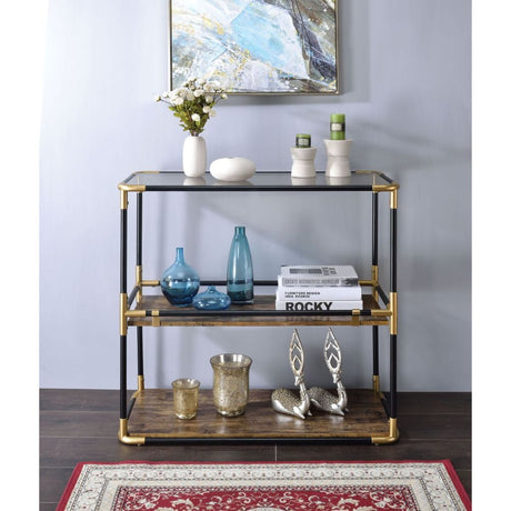 Heleris Black/Gold & Smoky Glass Console Table - Ornate Home
