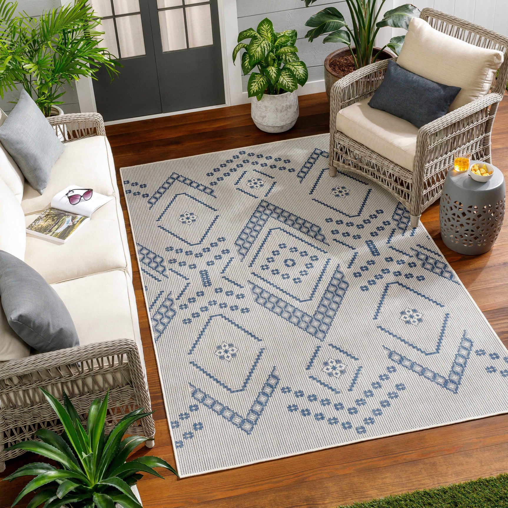 Helga Blue Outdoor Area Rug - Clearance - Ornate Home