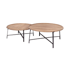 Helios Brown/Black Solid Wood Top Metal Base Nesting Coffee Tables (Set of 2) - Ornate Home