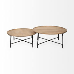 Helios Brown/Black Solid Wood Top Metal Base Nesting Coffee Tables (Set of 2) - Ornate Home
