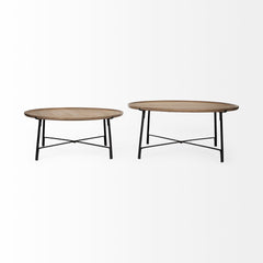 Helios Brown/Black Solid Wood Top Metal Base Nesting Coffee Tables (Set of 2) - Ornate Home