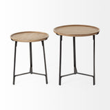 Helios Brown Round Solid Wood Iron Base Nesting End/Side Tables (Set of 2) - Ornate Home