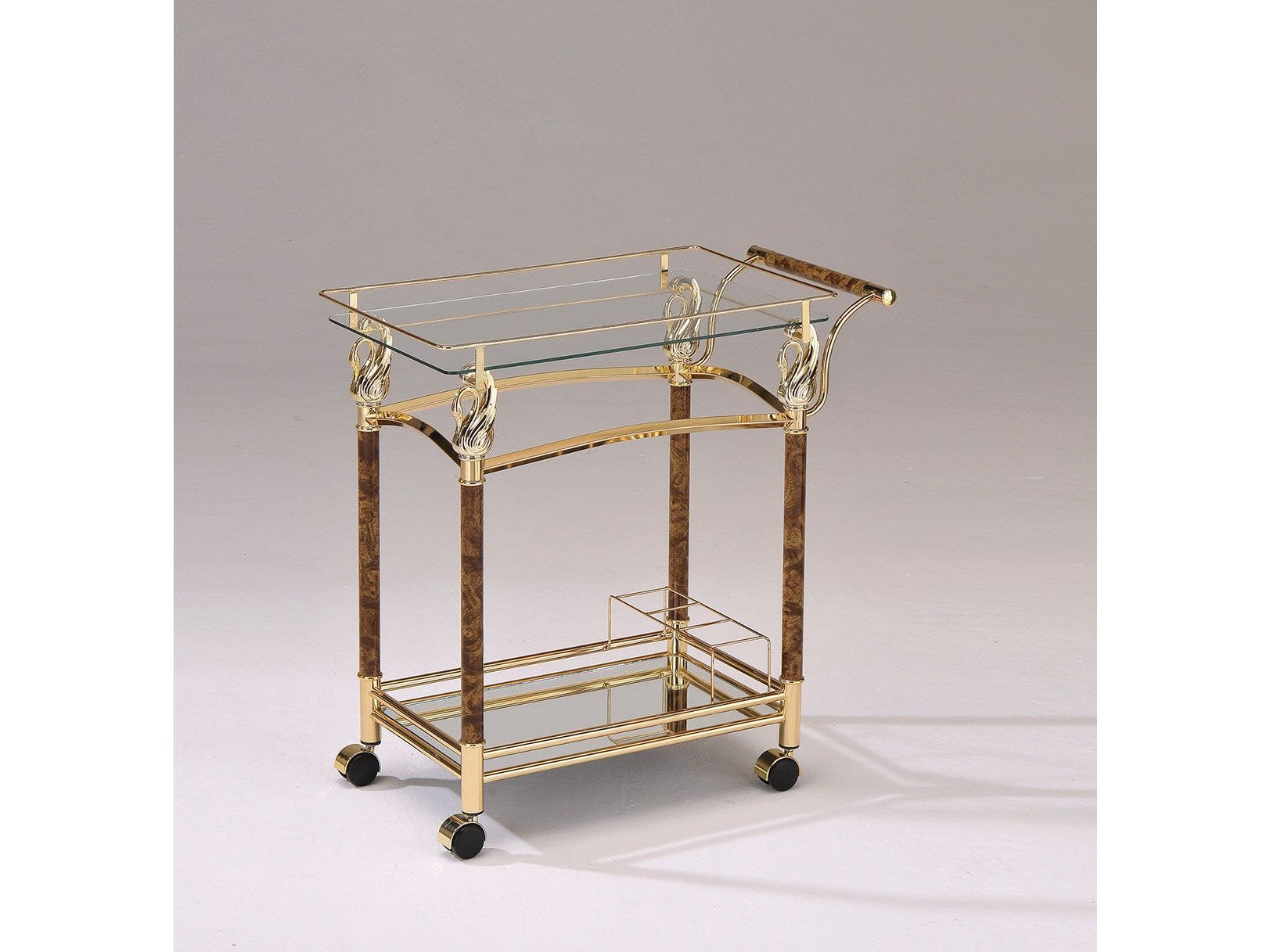 Helmut Gold Plated & Clear Glass Tempered Serving Cart - Ornate Home