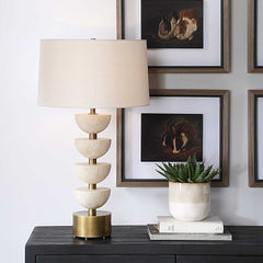 Hemisphere Brass/Brown/White Travertine Table Lamp - Ornate Home