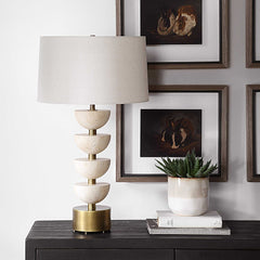 Hemisphere Brass/Brown/White Travertine Table Lamp - Ornate Home