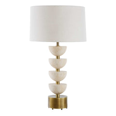 Hemisphere Brass/Brown/White Travertine Table Lamp - Ornate Home