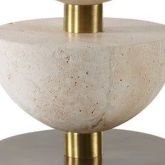 Hemisphere Brass/Brown/White Travertine Table Lamp - Ornate Home