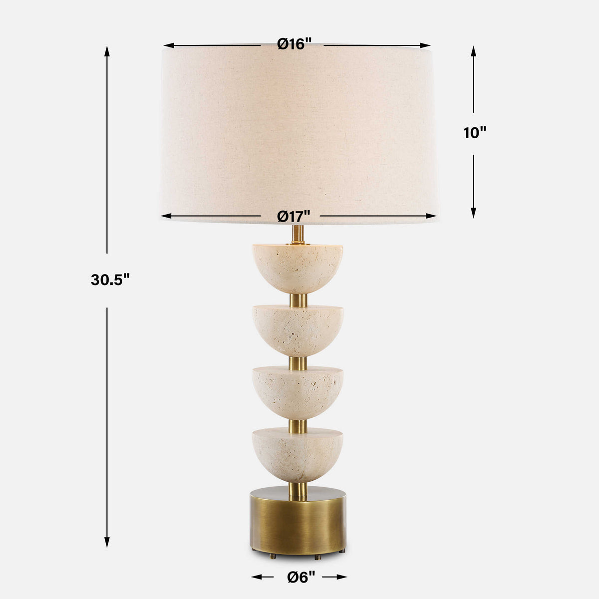 Hemisphere Brass/Brown/White Travertine Table Lamp - Ornate Home