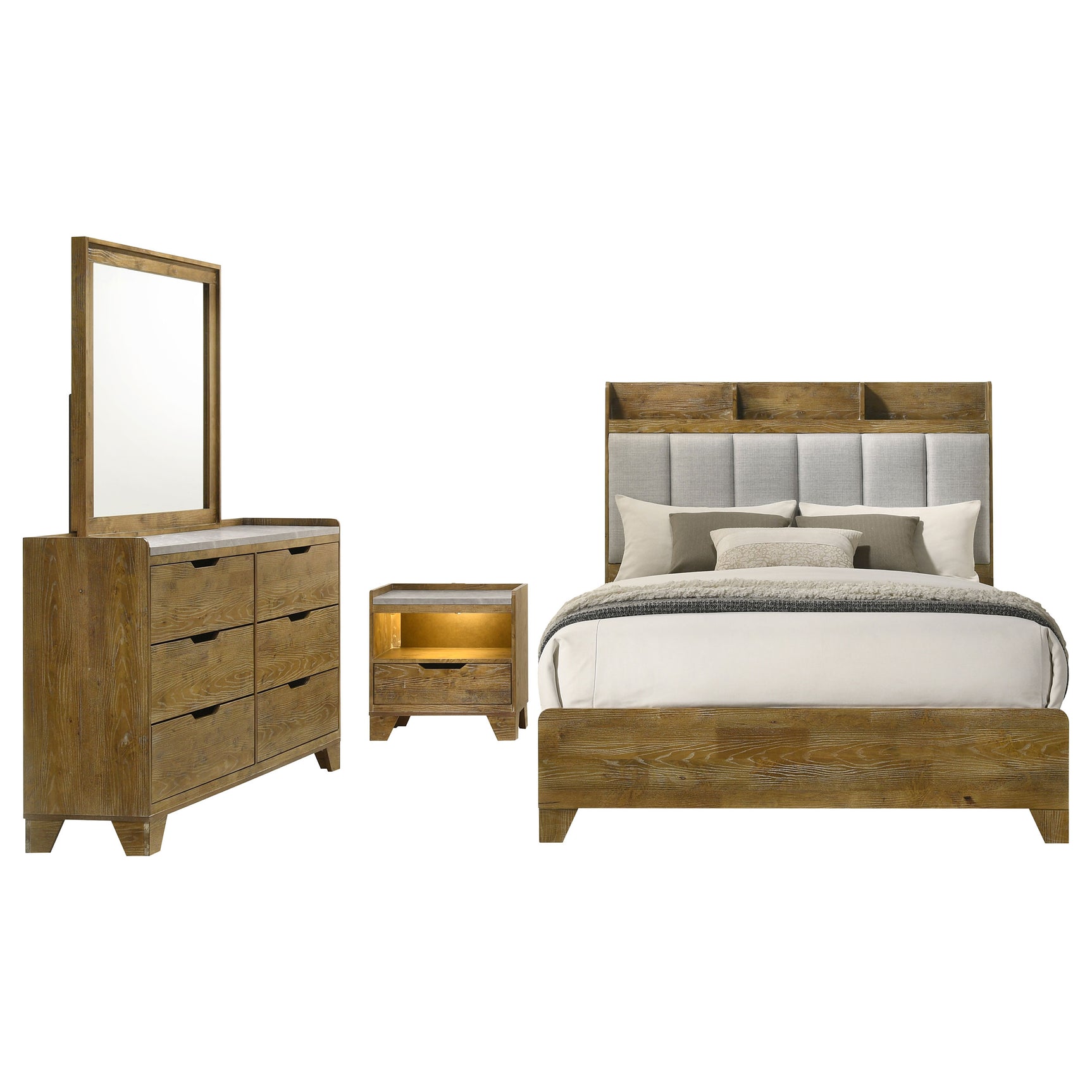 Henderson Medium Oak 4-piece Eastern King Bedroom Set - Ornate Home