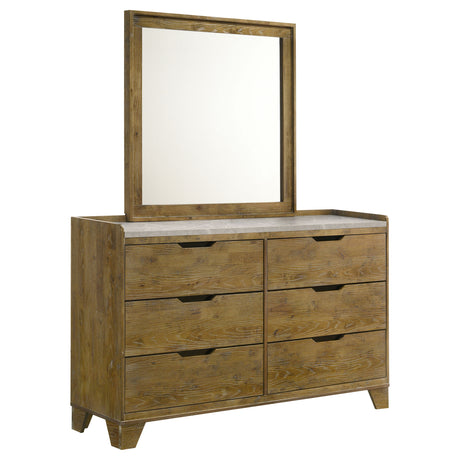 Henderson Medium Oak 6-drawer Bedroom Dresser with Mirror - Ornate Home