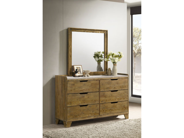 Henderson Medium Oak 6-drawer Bedroom Dresser with Mirror - Ornate Home