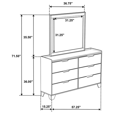 Henderson Medium Oak 6-drawer Bedroom Dresser with Mirror - Ornate Home