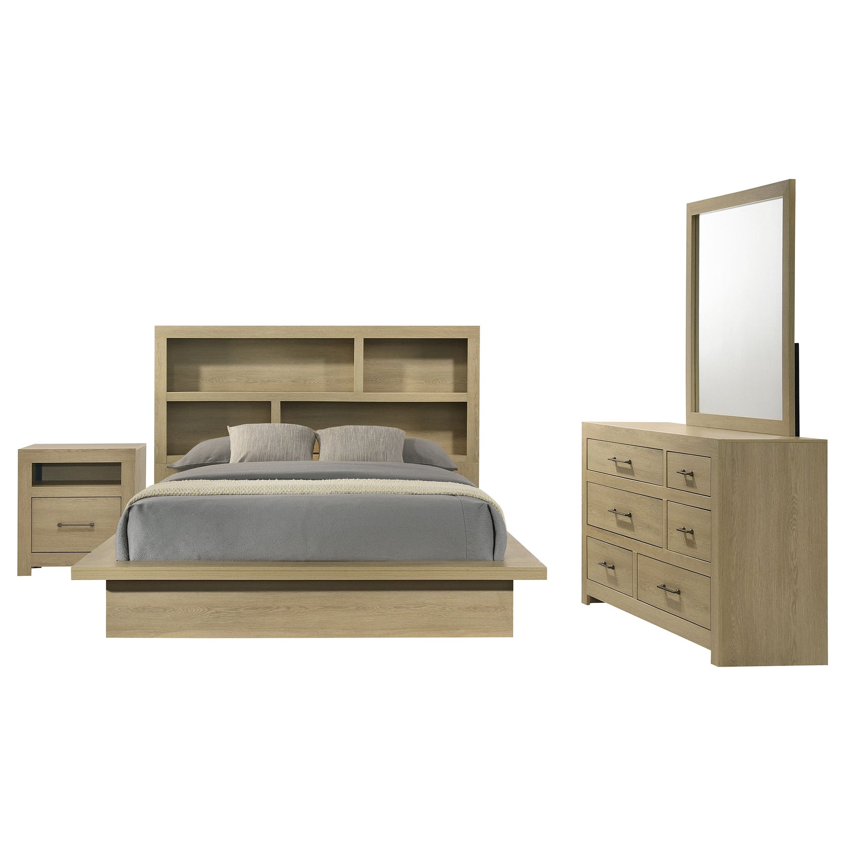 Hendricks Light Oak 4-piece Eastern King Bedroom Set - Ornate Home